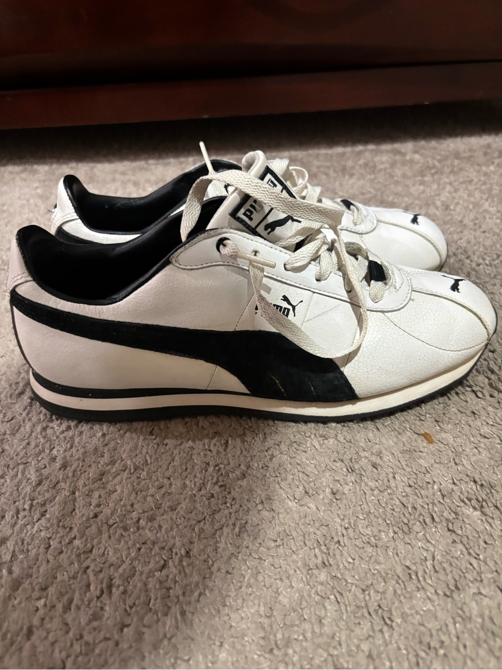 Puma White and Black Retro Running Sneakers